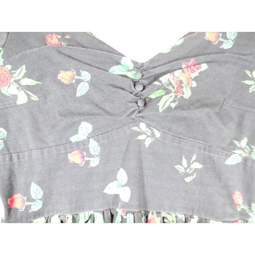 Unique Vintage Rose Floral Dress Medium Black Red Rockabilly Pinup Swing Goth - Picture 8 of 12